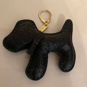 MCM Black Leather Dog Keychain Bag Charm